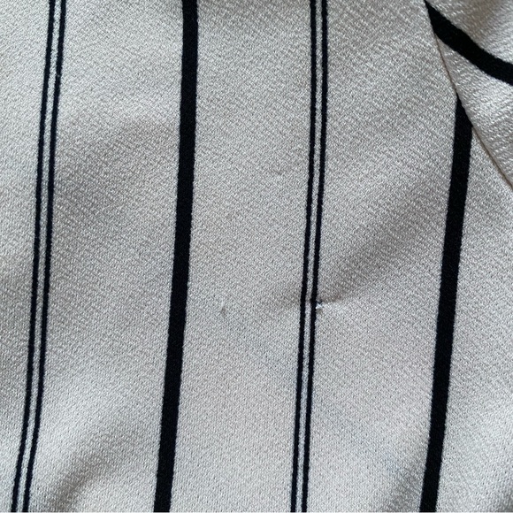 Express One Eleven Cold Shoulder Cream Striped Cropped Blouse - Picture 5 of 7